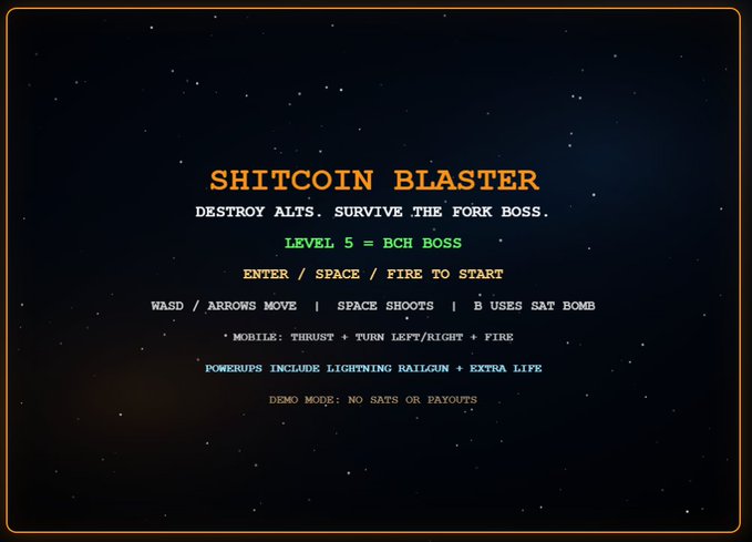 The image features a poster for a video game called "SHTcoin Blaster". It displays the title of the game, along with its difficulty level (hard), and the name of the game's creator (Arkmogers). The poster also includes a list of items that players can use to progress in the game. One item is a sword, which players must use to defeat enemies. Another item on the list is a magic orb, which players need to collect to gain experience points and advance through levels. Additionally, there are two power-ups available: a lightning bolt and a fire spell. The poster also includes a description of the game's objective, stating that players can have fun while Arkmogers explore the Zcashmaxxers universe.