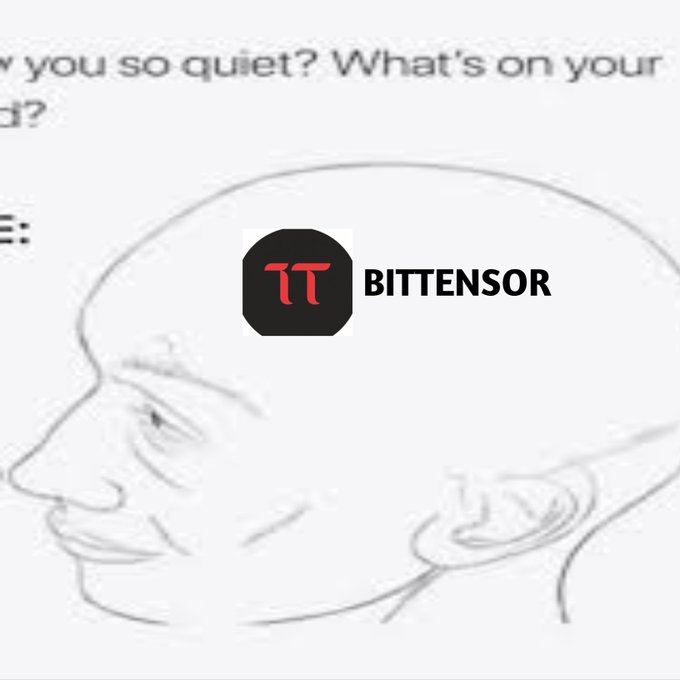 The 'BITTENSOR' logo featuring a stylized red 'TT' symbol in a black hexagonal badge, overlaid on a faded sketch of a person's face with partial dialogue text above reading 'w you so quiet? What's on your...?'