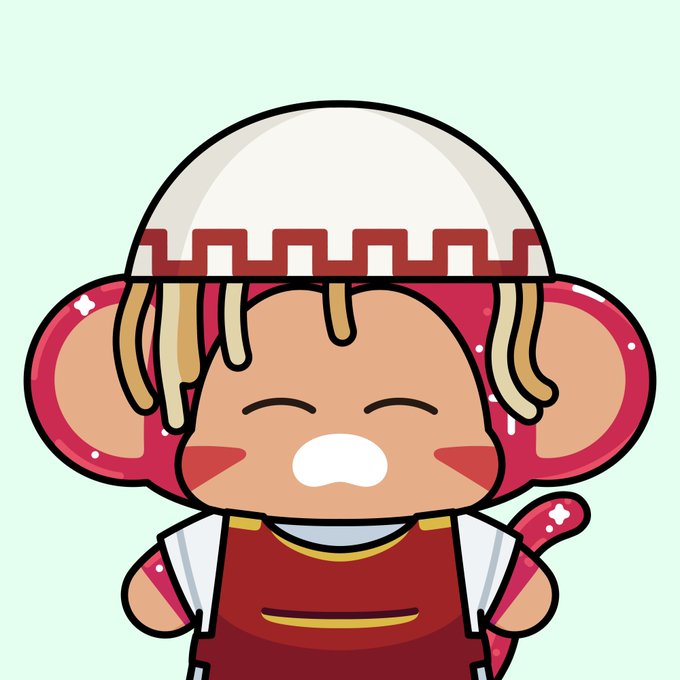 A cartoon chimp character with red ruby-colored skin, blonde hair, and a white dome-shaped hat smiles cheerfully, matching the post's description of a rare "Radiant Ruby-skinned" trait from the Chimpers NFT collection.