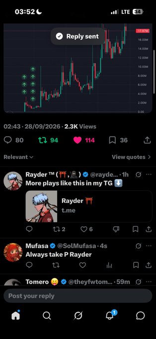 A mobile screenshot shows a social media post featuring the same market cap chart at 18.62M, with replies including 'Always take P Rayder' from user Mufasa.