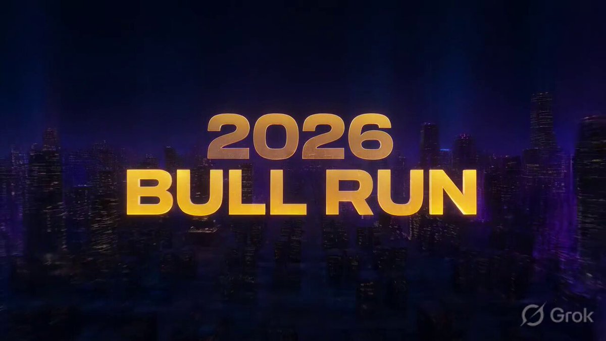 The image features a large, gold-colored banner with the text "2026 BULL RUN" written in an oversized font. The background of the image depicts a city skyline at night, creating a striking contrast between the bright yellow letters and the dark blue sky. This design choice emphasizes the title of the post and adds visual interest to the overall layout.
