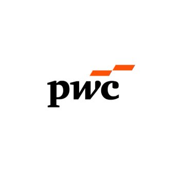 The PwC (PricewaterhouseCoopers) company logo featuring black lowercase letters and orange graphic accents.