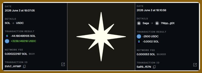 The image features a spreadsheet filled with information about a transaction, specifically related to Bitcoin. The columns show details like the date, time, type of transaction, transaction amount, and account balance. There's also a snapshot of a star at the bottom center, which could be interpreted as a symbol or logo associated with cryptocurrency exchanges. Additionally, there is text on the page talking about how they sold their remaining Bitcoin to @USDC on June 3rd for around $72, implying that the transaction involved buying more Bitcoins in exchange for USDC money and selling them later at a higher price. This could be considered an interesting move or strategy taken by someone managing their investments in cryptocurrency markets.