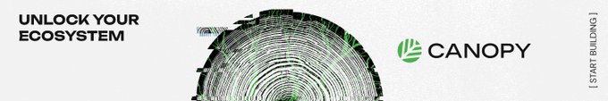 A banner reading 'UNLOCK YOUR ECOSYSTEM' featuring a large fingerprint with the Canopy logo and 'START BUILDING' text on the side.