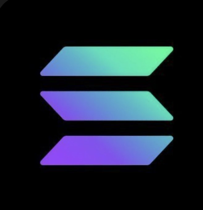 A glowing, gradient-colored logo featuring three stacked, angled parallelogram shapes in purple, blue, and green against a black background.
