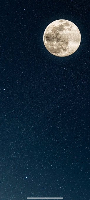 A vertical photograph of a large, detailed full moon in a dark, starry night sky.
