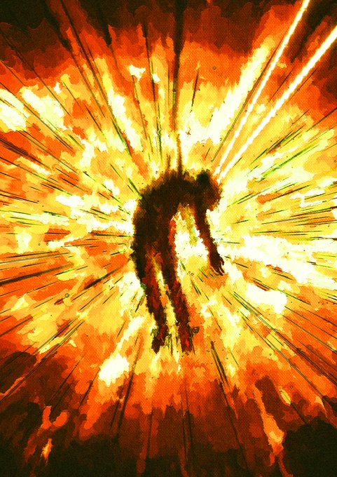 A dramatic painting shows a figure standing with arms outstretched, silhouetted against a fiery orange and yellow background that radiates outward like an explosive burst of light and energy.

The intense, bombastic imagery of a figure surrounded by an explosive burst of fiery light perfectly captures the bold, high-energy spirit of "Gm"—a rallying crypto greeting often shared with eye-catching, attention-grabbing visuals to hype up the community.