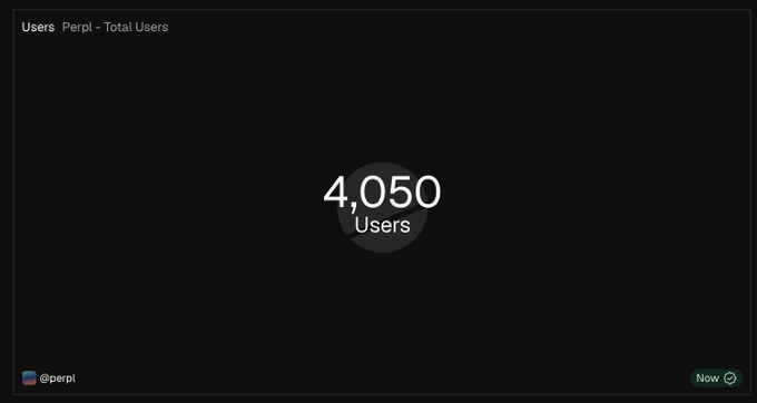 A dark dashboard display showing 'Users Perpl - Total Users' with a count of 4,050 users and the handle @perpl.
