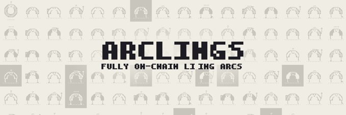 A pixel-art banner reading 'ARCLINKS FULLY ON-CHAIN LIVING ARCS' against a background of small repeating pixel-art creature sprites.