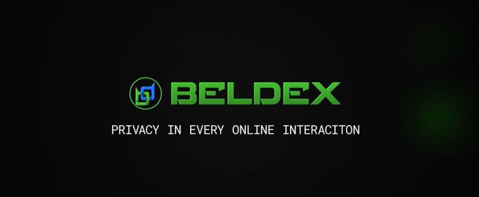 A logo screen for 'BELDEX' with the tagline 'PRIVACY IN EVERY ONLINE INTERACITON' (note the typo in 'INTERACTION') displayed on a black background.