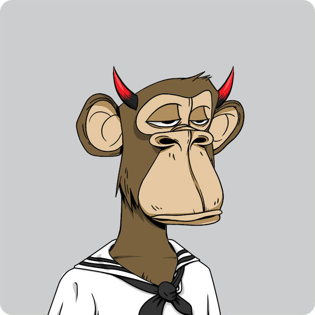 A cartoon image of a cynical-looking monkey with small red devil horns wearing a white sailor shirt with a black bow tie.