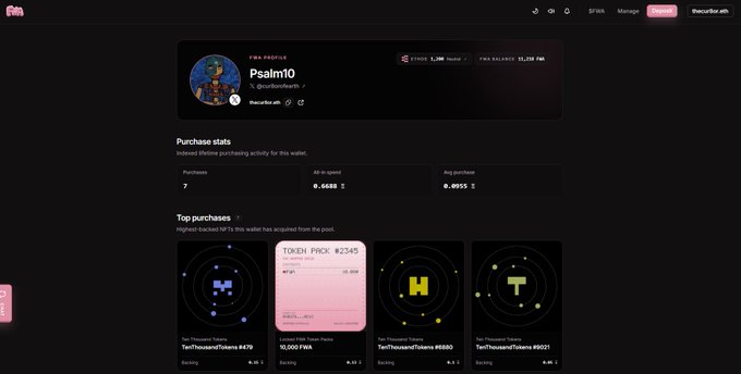 An ixircrafter profile page shows user 'Psalm10' with purchase stats of 7 purchases totaling 0.6688 ETH and a 0.0955 average purchase, along with top NFT purchases.