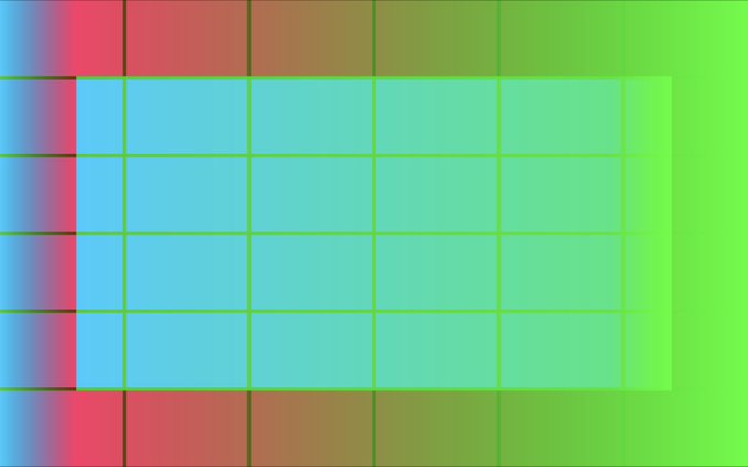 An abstract colorful gradient grid with green, red, and blue squares blending together.