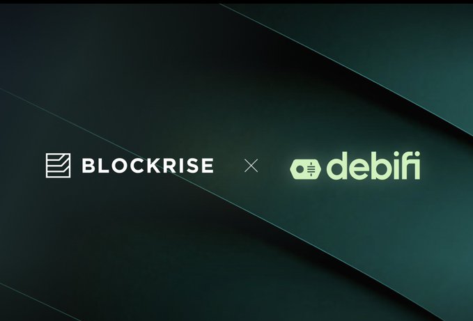 The image features a green background with white text that reads "blockrise x debfi" written in black letters. The text is positioned at the bottom of the image, making it stand out against the green backdrop.
