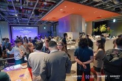 The image captures a lively scene at the On-Chain Finance Forum Tokyo 2026, showing attendees mingling and conversing in a modern venue, with text overlays including "#HSKChain," "#OnChainFinance," "#WebX2026," and "#RWA," along with "HASHKEY" branding visible at the bottom. The networking and discussions in the photo align perfectly with the post's emphasis on connecting builders, institutions, and innovators to shape the future of on-chain finance.