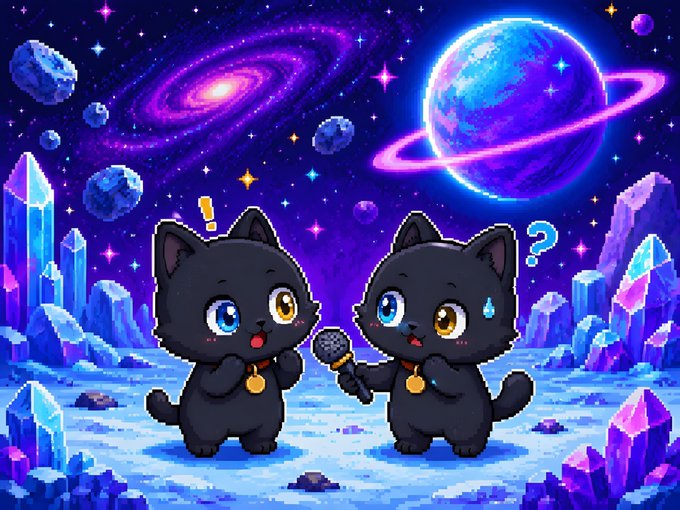 The image features two black cats standing next to each other with a microphone between them. One cat appears to be singing, while the other looks concerned or confused. The caption above the image reads "What kind of teams is Ritual Chain most relevant for? Not every crypto team needs atomic AI." This suggests that the post might be related to the concept of using AI in cryptocurrency trading and how it can impact the decision-making process within a trading strategy.
