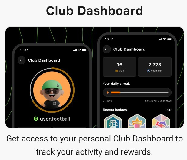The image shows a screenshot of a club dashboard app that displays various data about the user's activities, such as the number of daily streaks completed, achievements, and rewards earned. The app also provides information about the user's activity level and offers suggestions for how they can improve their performance to earn more rewards. The post suggests that users should focus on grinding daily streaks to maximize their rewards and achieve a higher level of success in the club.