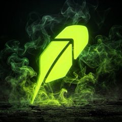A glowing green leaf-shaped logo surrounded by swirling green smoke against a dark background.