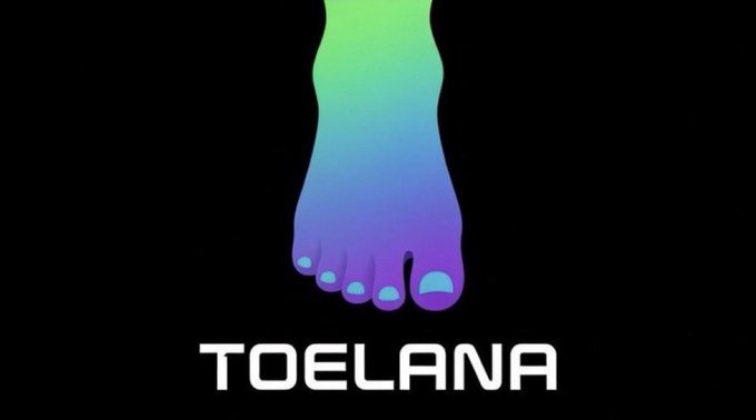 A gradient-colored foot silhouette logo on a black background with the text 'TOELANA' beneath it.