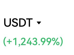The image shows "USDT ▼" with a green gain of "(+1,243.99%)" beneath it, humorously relating to the post about "eating until becoming a big stomach bag" by depicting USDT (Tether stablecoin) gaining an absurd 1,243.99% — likely a tongue-in-cheek reference to having "consumed" or lost so much on ETH trades that one's holdings ballooned unrealistically.