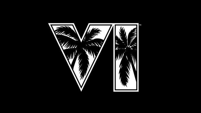 The image displays the GTA VI logo, featuring the Roman numerals "VI" stylized with palm tree silhouettes, which serves as the central subject of the accompanying post discussing the upcoming game's release and the associated "$GTA6 coin" cryptocurrency.