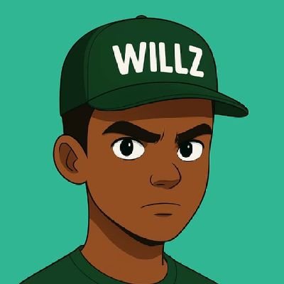 A cartoon illustration of a serious-looking young man with a stern expression wearing a green cap with 'WILLZ' written on it.