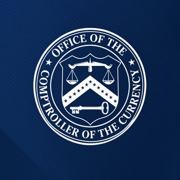 The image displays the official seal of the Office of the Comptroller of the Currency (OCC), featuring scales of justice, a shield, and a key, set against a dark blue background. This connects to the post's discussion of OpenReserve—a blockchain-native bank—as the OCC is the U.S. federal agency responsible for chartering and regulating banks, making its oversight relevant to any new banking entity built on cryptocurrency infrastructure.