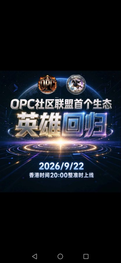 A promotional graphic with Chinese text "OPC社区联盟首个生态 英雄回归" and a date "2026/9/22" advertising a gaming event launch.