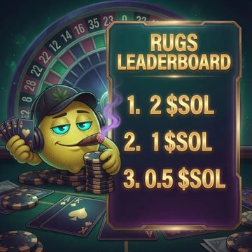 A cartoon cigar-smoking gambler emoji holds cards and chips in front of a roulette wheel, beside a "RUGS LEADERBOARD" showing prize tiers of 2 $SOL (1st), 1 $SOL (2nd), and 0.5 $SOL (3rd). The image promotes the cashmansolrewards.com boosted leaderboard giveaway highlighted in the post.