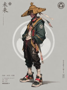 The image features a character with a straw hat, green jacket, black pants, and white shoes standing against a gray background. The character has a sword in their hand and is wearing a backpack. The caption of the image reads "Find your all-time Azuki. Vault it. Never sell. That's the move." This suggests that the character might be from Japan or have an interest in Japanese culture, as they are described as an "all-time Azuki" with a focus on traditional Japanese elements such as their attire and weapon.
