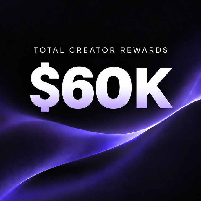 The image displays "TOTAL CREATOR REWARDS $60K" in bold white text against a dark purple, wave-patterned background, visually emphasizing the strong earning potential for creators on the sender.family platform highlighted in the post.