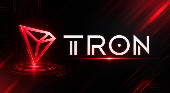 A glowing red TRON logo and wordmark set against a dark background with red accent lighting, visually reinforcing the post's message about TRON's growing network of 400M accounts connecting payments, institutions, real-world assets, and AI agents.