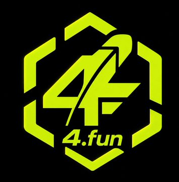 A neon yellow-green logo featuring a stylized "4F" with an upward arrow, encircled by a hexagonal border, with "4.fun" displayed below, visually representing the $4FUN token and its launchpad as it moves to bring tokenized stocks onchain.