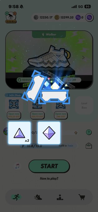 The image shows a phone screen with an app icon, which appears to be a game or puzzle. The main focus of the image is a blue triangle that has been moved to the top left corner of the screen. There are also two other triangles in the center and bottom right corners of the screen. The background of the image features a cartoon character wearing white shoes with green accents, which adds an interesting visual element to the scene.