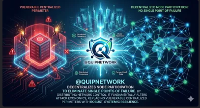 The image features a poster with three different designs representing the concept of "quality" attention, which is related to the idea that engagement should be measured by its value rather than just volume. The first design shows a red cube surrounded by blue lines, symbolizing a vulnerable centralized system. The second design depicts a cityscape with buildings and roads, representing a centralized control structure. The third design features a globe with various countries and cities, signifying the global nature of the issue at hand. These designs are connected to the post that explains the concept of @quipnetwork and their focus on creating an ecosystem where meaningful engagement is prioritized over mere volume.
