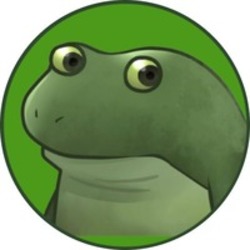 The Pepe the Frog meme, a green cartoon frog with large eyes on a green circular background.