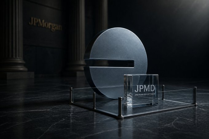 The image features a silver trophy with the word "JPMD" written on it, placed on a glass stand. The trophy appears to be made of metal or stone material. In front of the trophy, there's a plaque that reads "JPMD". The background of the image is dark and has columns visible behind the trophy.