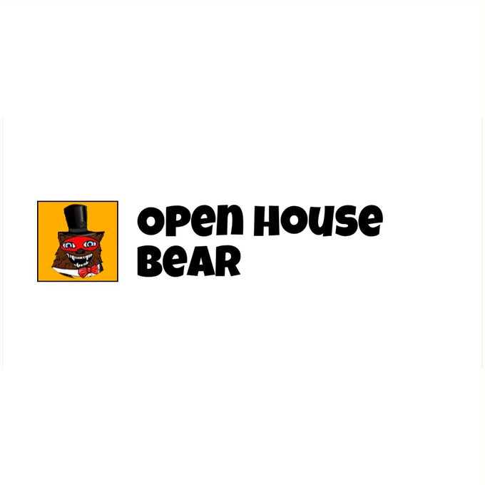 A logo featuring an illustration of a brown bear wearing a top hat and red bow tie next to the text 'OPEN HOUSE BEAR' in bold black letters on a white background.