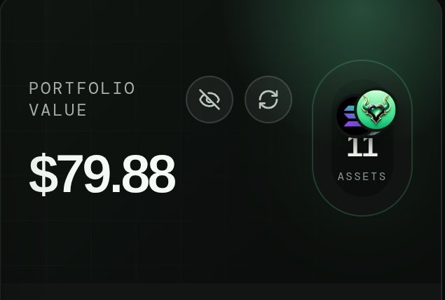 A digital portfolio dashboard displays a total value of $79.88 across 11 assets, with visible icons including a green bull/deer token logo and a purple Solana-style token. The image appears to celebrate winners and distributed rewards, likely showing one recipient's crypto wallet holdings after receiving tips from the listed X (Twitter) accounts.