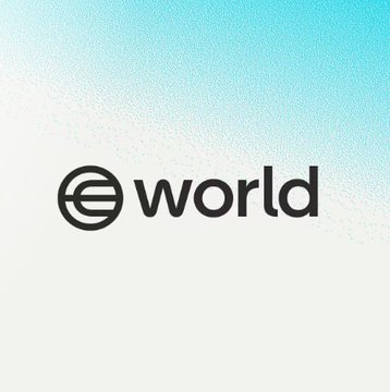 The image features a minimalist black logo that reads "world" with a stylized "w" enclosed in a circle, set against a soft gradient background transitioning from white to light blue. This appears to be the Worldcoin brand logo, visually representing the $WLD cryptocurrency mentioned in the news about Grayscale filing an S-1 for a Worldcoin ETF.