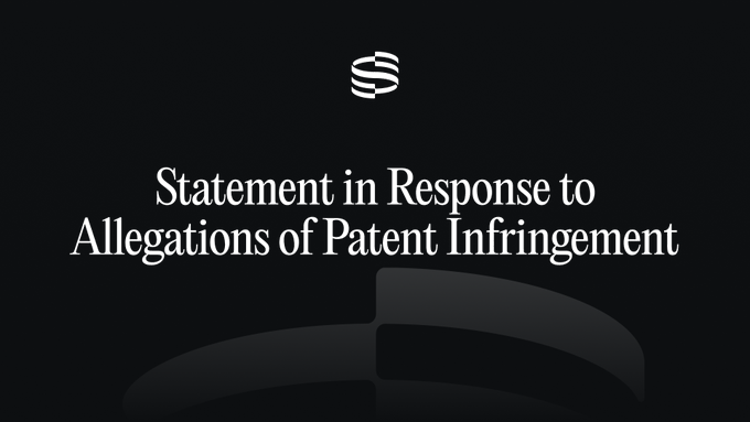 The image features a black background with white text that reads "Statement in Response to Allegations of Patent Infringement". The text is centered, making it easy to read and understand.