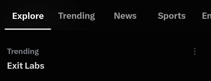 A close-up of a website navigation bar showing tabs for 'Explore', 'Trending', 'News', and 'Sports', with 'Trending' selected and 'Exit Labs' listed below.