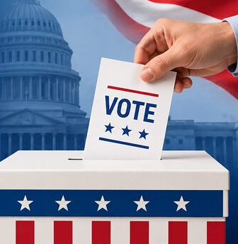 A hand casts a ballot marked "VOTE" into a patriotic ballot box, with the U.S. Capitol building and American flag in the background. The image symbolizes the upcoming September vote on the Clarity Act following Sen. John Thune's filing of cloture.