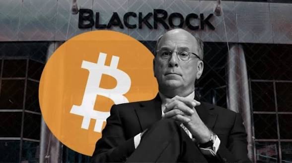 A man in a suit with his hands clasped sits in front of a "BLACKROCK" sign overlaid with a large orange Bitcoin logo, visually reinforcing the post's claim that BlackRock clients have purchased $200 million worth of Bitcoin amid widespread buying momentum.
