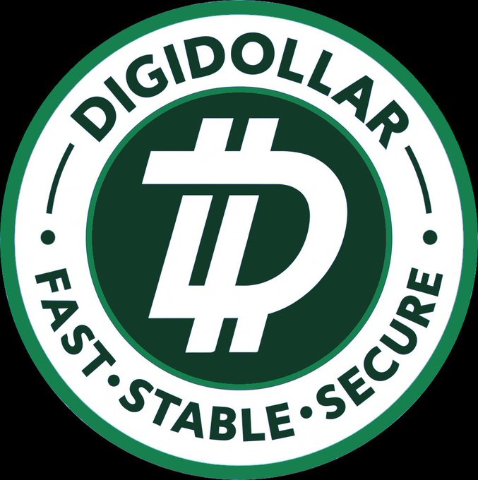 The DigiDollar logo, a green and white circular emblem featuring a stylized 'D' symbol in the center, with the words 'DIGIDOLLAR' at the top and 'FAST • STABLE • SECURE' at the bottom.
