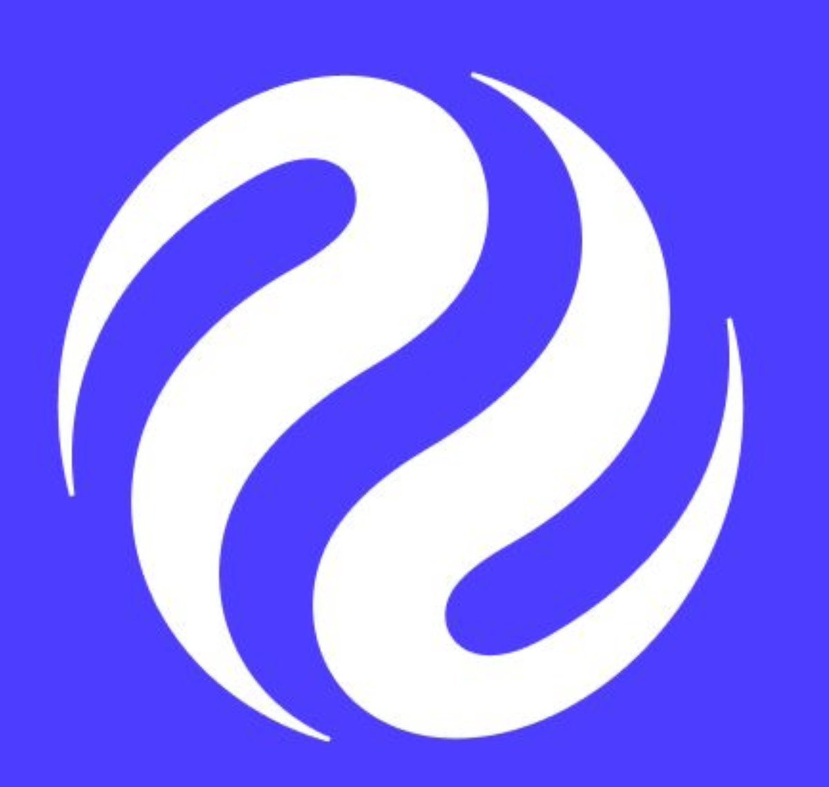 A minimalist logo featuring swirling white flame-like shapes on a solid purple background, resembling the former logo for the Sling TV service.