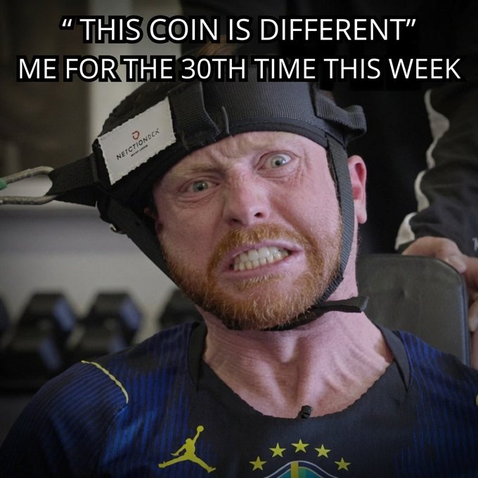 The image is a meme featuring a man with a red beard wearing a black tactical helmet with a "Nection Neck" label, displaying an intense, wide-eyed grimace that is commonly associated with the "Neckface" internet meme.

The overlaid text reads: "THIS COIN IS DIFFERENT" — ME FOR THE 30TH TIME THIS WEEK.

The meme humorously plays on the repetitive nature of cryptocurrency promoters claiming their project is unique, while the accompanying post promotes the $NECKPAYNE token, which appears to be built around the viral Neckface meme character shown in the image.
