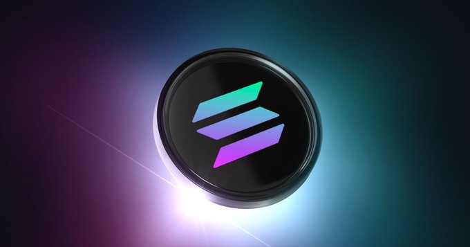 The image features a logo for the cryptocurrency Solana, which is surrounded by a light purple, green, blue, and white background. The central elements of this logo include a square with three vertical bands representing the "S", "E", and "L" symbols, all rendered in black. Above the logo, there is text that appears to be advertising or promoting the cryptocurrency Solana, which offers stablecoins for around $14.8B.