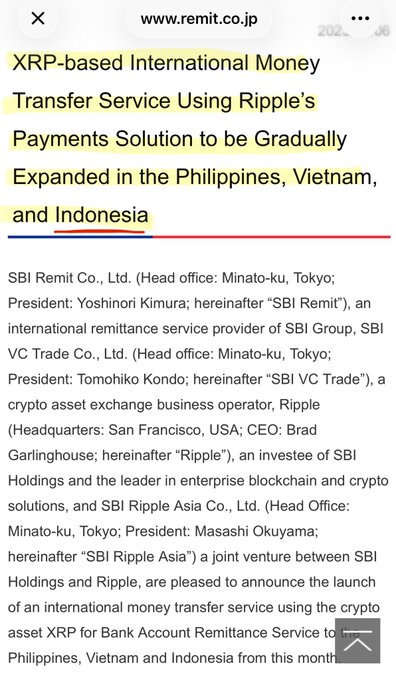 The image shows a screenshot of an electronic copy of a document related to XRP payments, hosted on a webpage called .remit. The document appears to be from an external source, as indicated by the text "XRP Based International Money" in the top left corner. It also mentions that this information is not available for download and must be accessed using the provided link within the image.