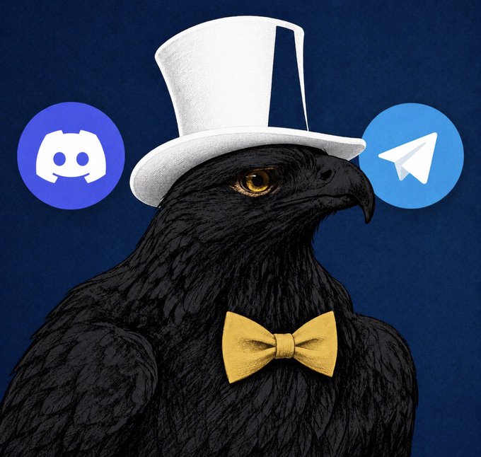 The image features a black bird with a white top hat, yellow bow tie, and gold bow tie, standing against a blue background. The bird appears to be wearing a top hat and bowtie, giving it an air of elegance and sophistication. Below the bird's head is a blue circle containing a "Minecraft" logo, indicating that this image might be related to Minecraft or some other gaming-related content. Additionally, there are two circles in the background with "Miscreate" logos on them, suggesting that the post could be about a Minecraft server or a similar gaming platform.